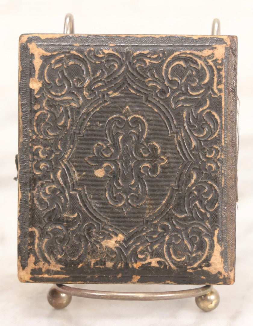 Lot 128 - Antique 1/6th Plate Ambrotype Photograph Of Young Child In White Dress And Feathered Hat, In Half Leatherette Union Case