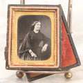 Lot 129 - Antique 1/9th Plate Tintype Photograph Of Young Woman Seated In Dark Dress, In Full Split Leatherette Union Case
