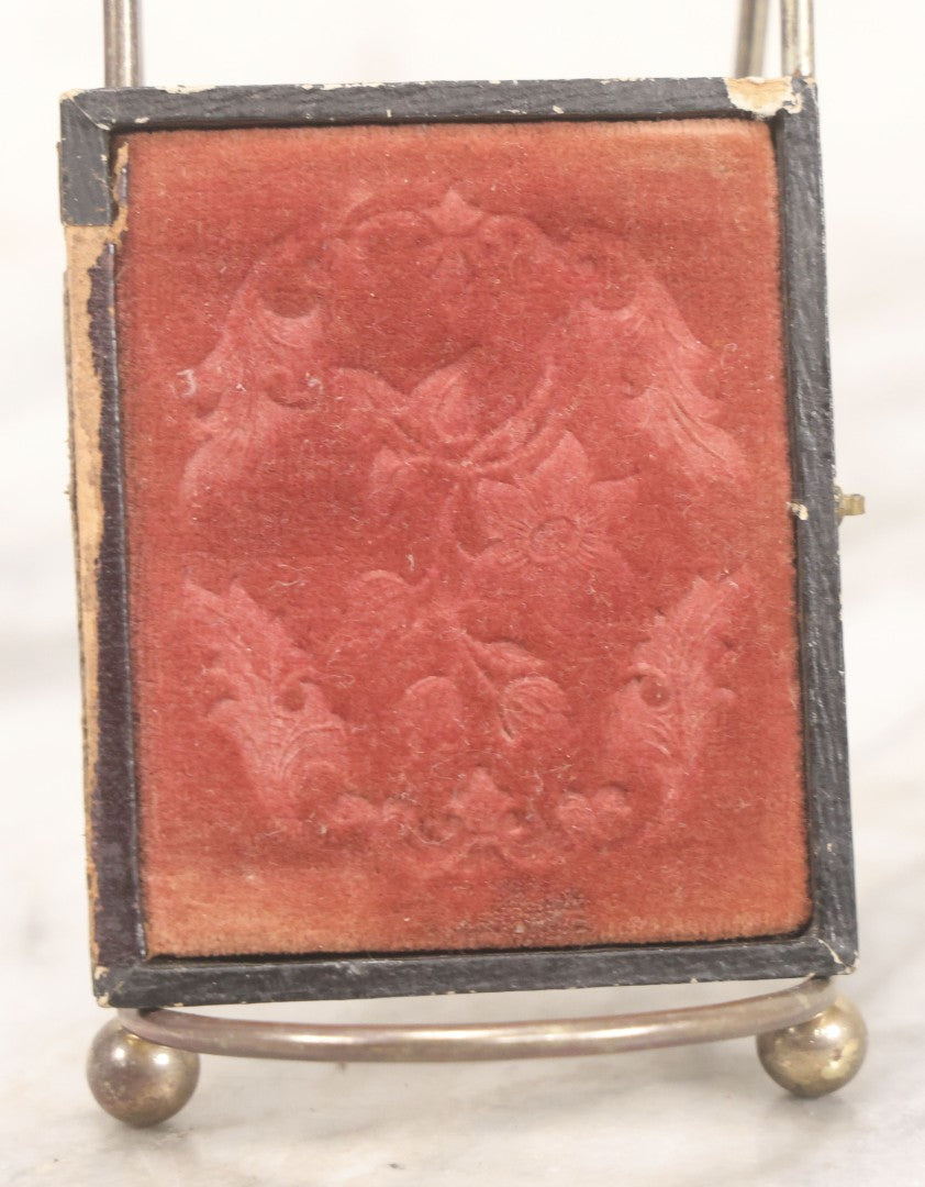 Lot 129 - Antique 1/9th Plate Tintype Photograph Of Young Woman Seated In Dark Dress, In Full Split Leatherette Union Case