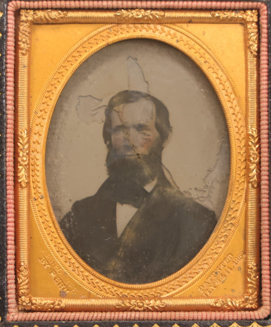 Lot 131 - Antique 1/9th Plate Ambrotype Photograph Of Bearded Man, Identified As “Jos. Johnson,” In Full Leatherette Folding Case, Photographed By Rehn, Circa 1854, Note Wear