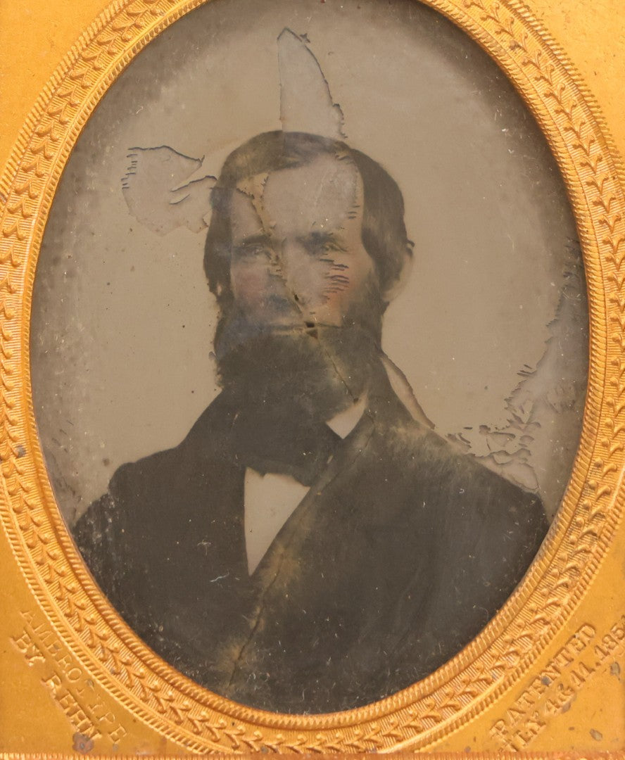 Lot 131 - Antique 1/9th Plate Ambrotype Photograph Of Bearded Man, Identified As “Jos. Johnson,” In Full Leatherette Folding Case, Photographed By Rehn, Circa 1854, Note Wear