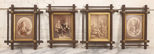 Lot 133 - Grouping Of Four Antique Victorian Wooden Double Frames With Gold Inner Borders And Decorative Cross-Bar Ornaments