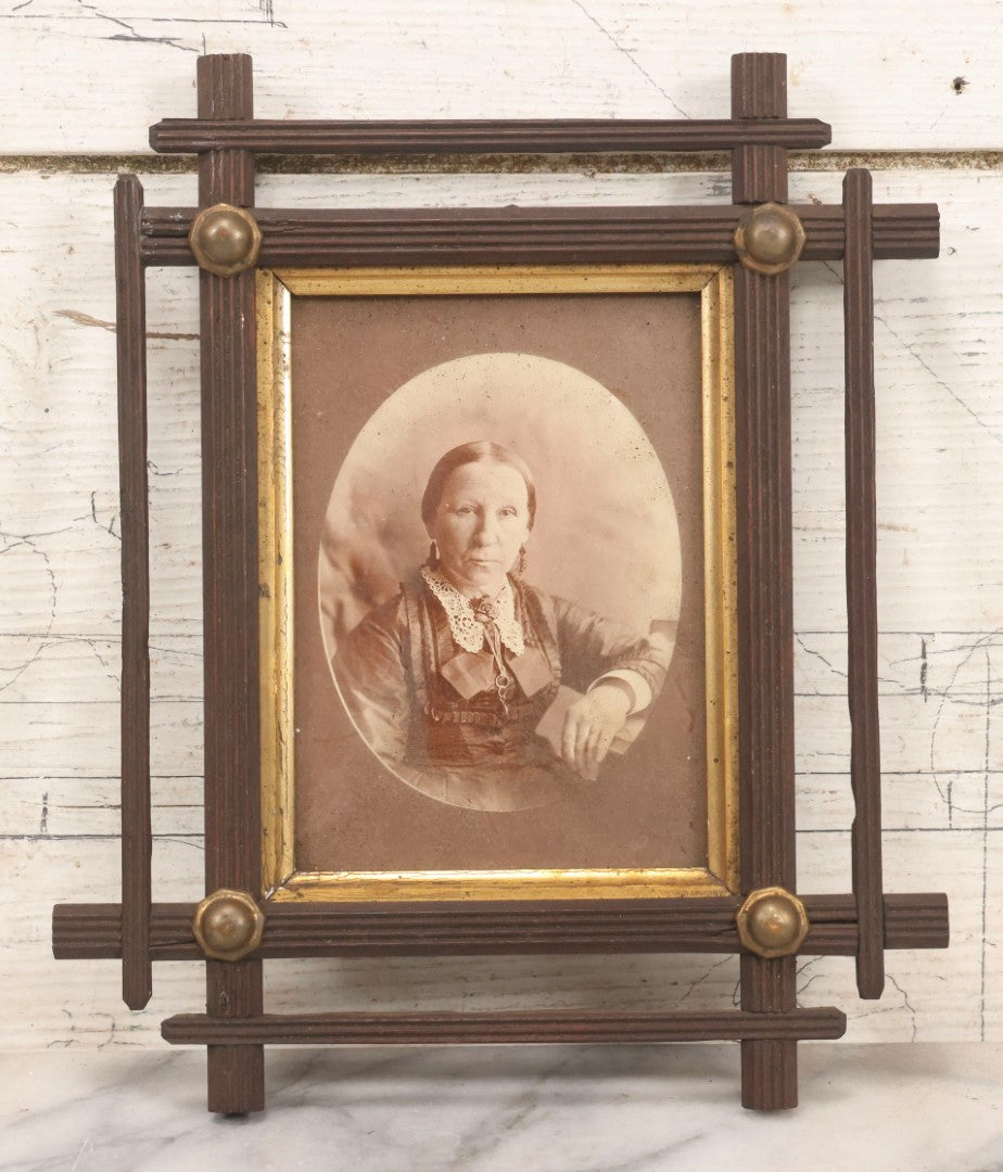 Lot 133 - Grouping Of Four Antique Victorian Wooden Double Frames With Gold Inner Borders And Decorative Cross-Bar Ornaments