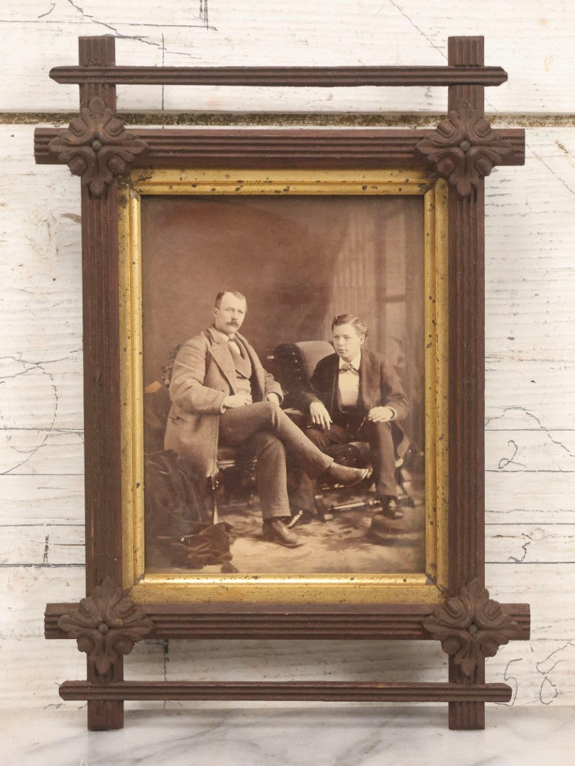 Lot 133 - Grouping Of Four Antique Victorian Wooden Double Frames With Gold Inner Borders And Decorative Cross-Bar Ornaments