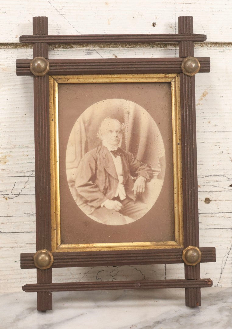 Lot 133 - Grouping Of Four Antique Victorian Wooden Double Frames With Gold Inner Borders And Decorative Cross-Bar Ornaments