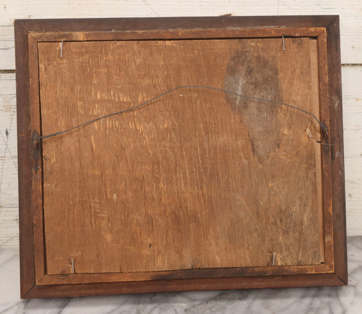 Lot 137 - Antique Occupational Boarded Photograph Of Factory Workers With Dog In Deep Walnut Frame, Circa 1880–1890, 13-1/2" x 11-1/2"