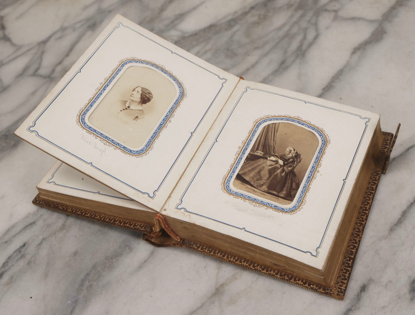 Lot 139 - Antique Portrait Photograph Album With 38 Carte De Visite C.D.V.. Photographs And One Tintype, Many Identified In Pencil