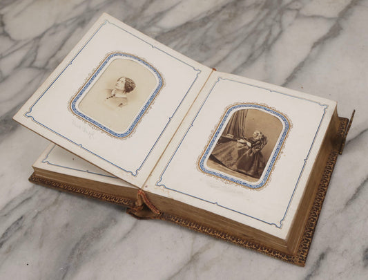 Lot 139 - Antique Portrait Photograph Album With 38 Carte De Visite C.D.V.. Photographs And One Tintype, Many Identified In Pencil