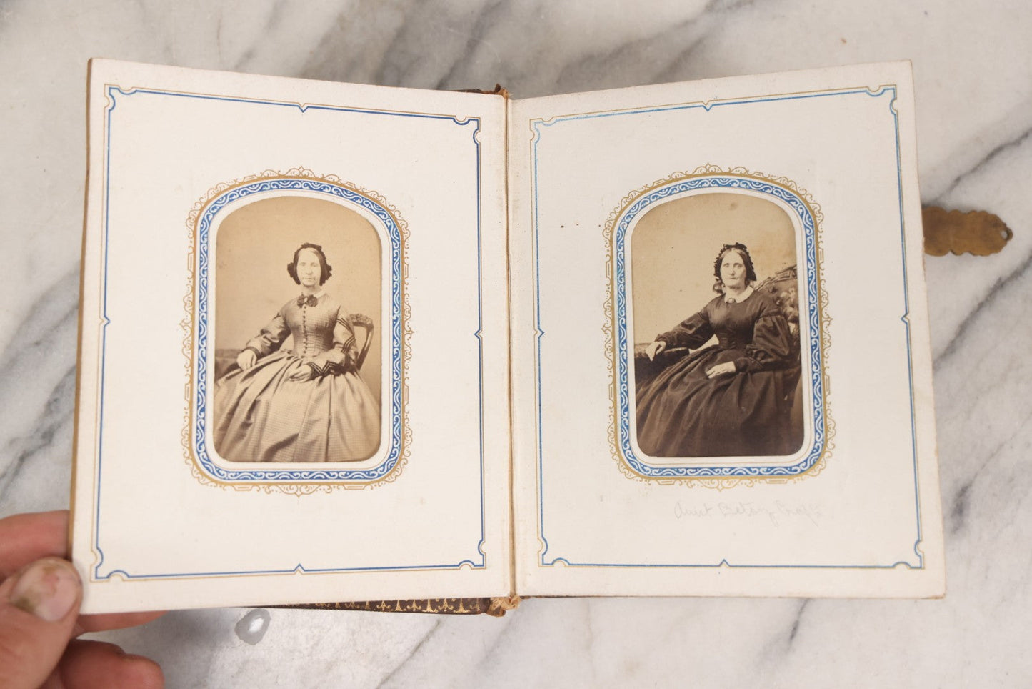 Lot 139 - Antique Portrait Photograph Album With 38 Carte De Visite C.D.V.. Photographs And One Tintype, Many Identified In Pencil