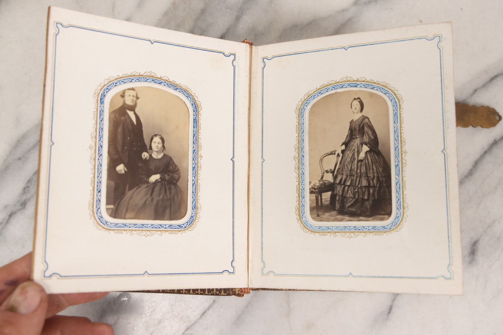 Lot 139 - Antique Portrait Photograph Album With 38 Carte De Visite C.D.V.. Photographs And One Tintype, Many Identified In Pencil