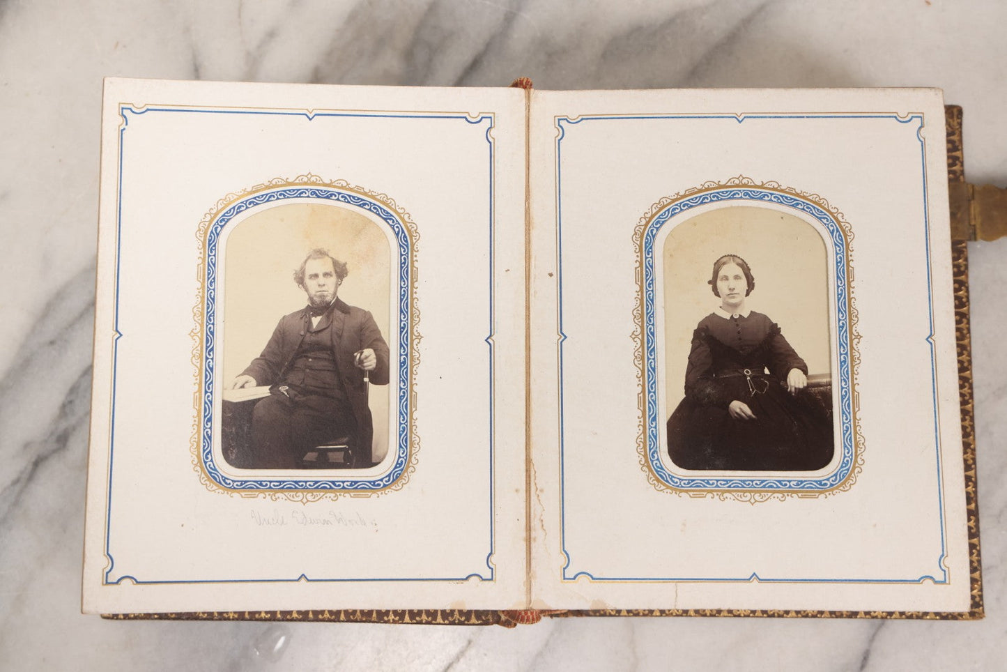 Lot 139 - Antique Portrait Photograph Album With 38 Carte De Visite C.D.V.. Photographs And One Tintype, Many Identified In Pencil