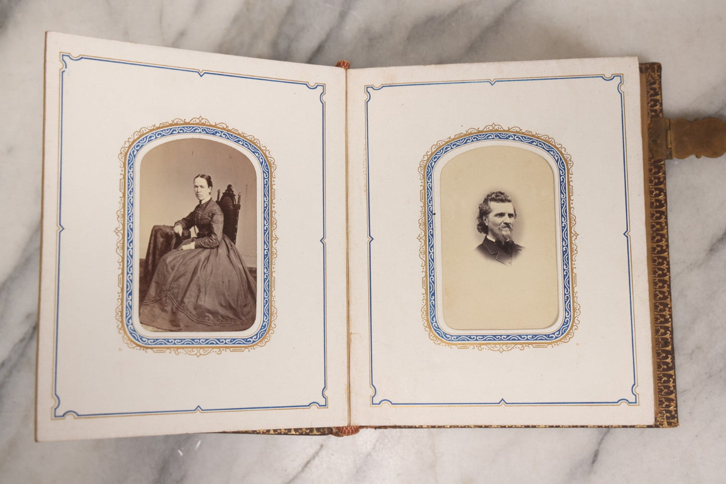 Lot 139 - Antique Portrait Photograph Album With 38 Carte De Visite C.D.V.. Photographs And One Tintype, Many Identified In Pencil