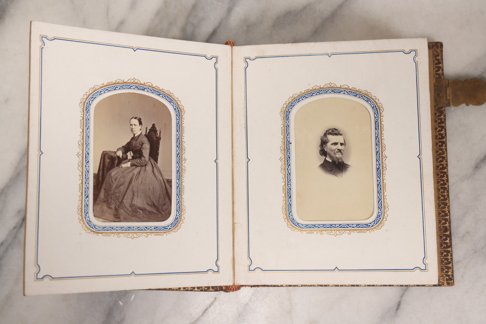 Lot 139 - Antique Portrait Photograph Album With 38 Carte De Visite C.D.V.. Photographs And One Tintype, Many Identified In Pencil