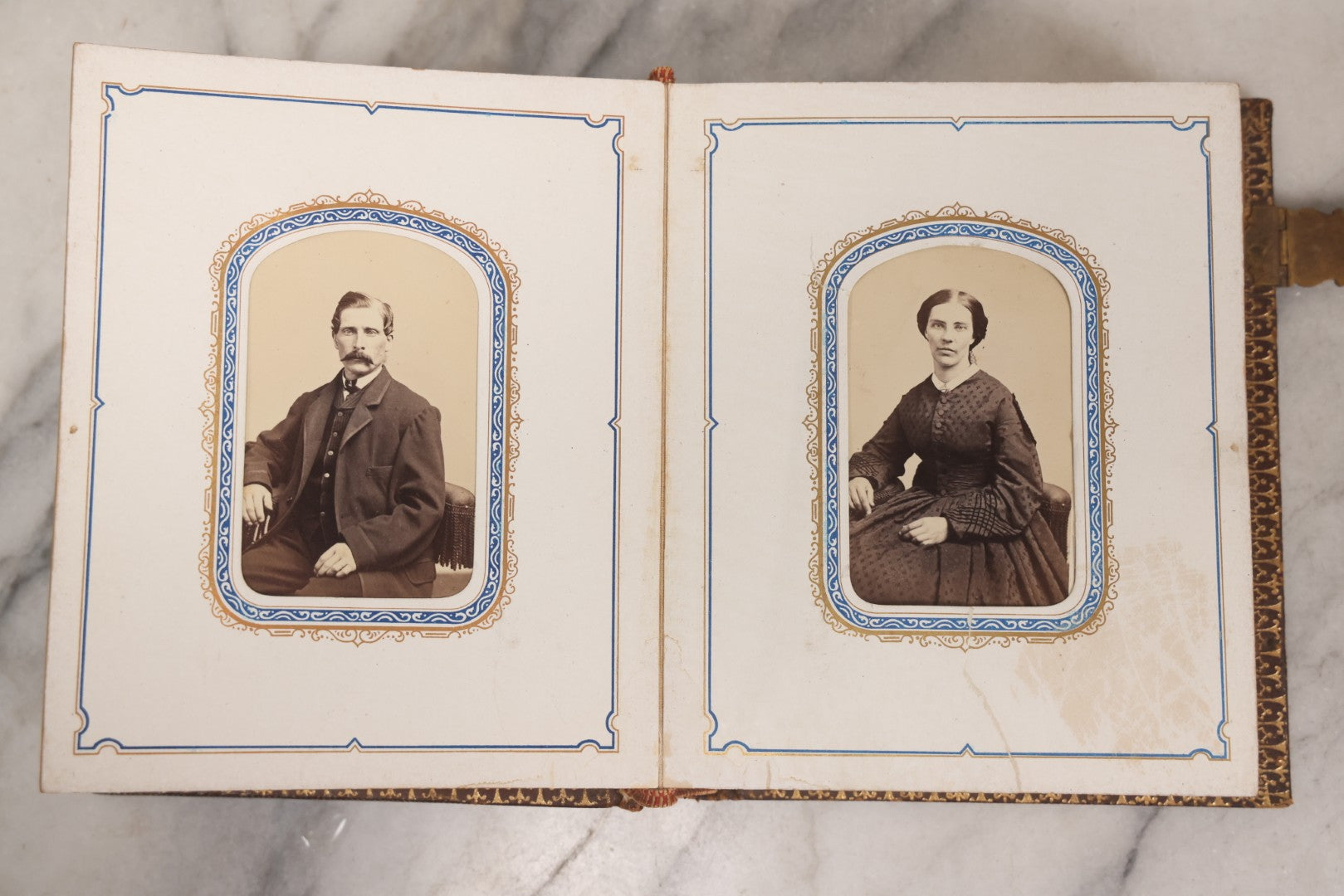 Lot 139 - Antique Portrait Photograph Album With 38 Carte De Visite C.D.V.. Photographs And One Tintype, Many Identified In Pencil