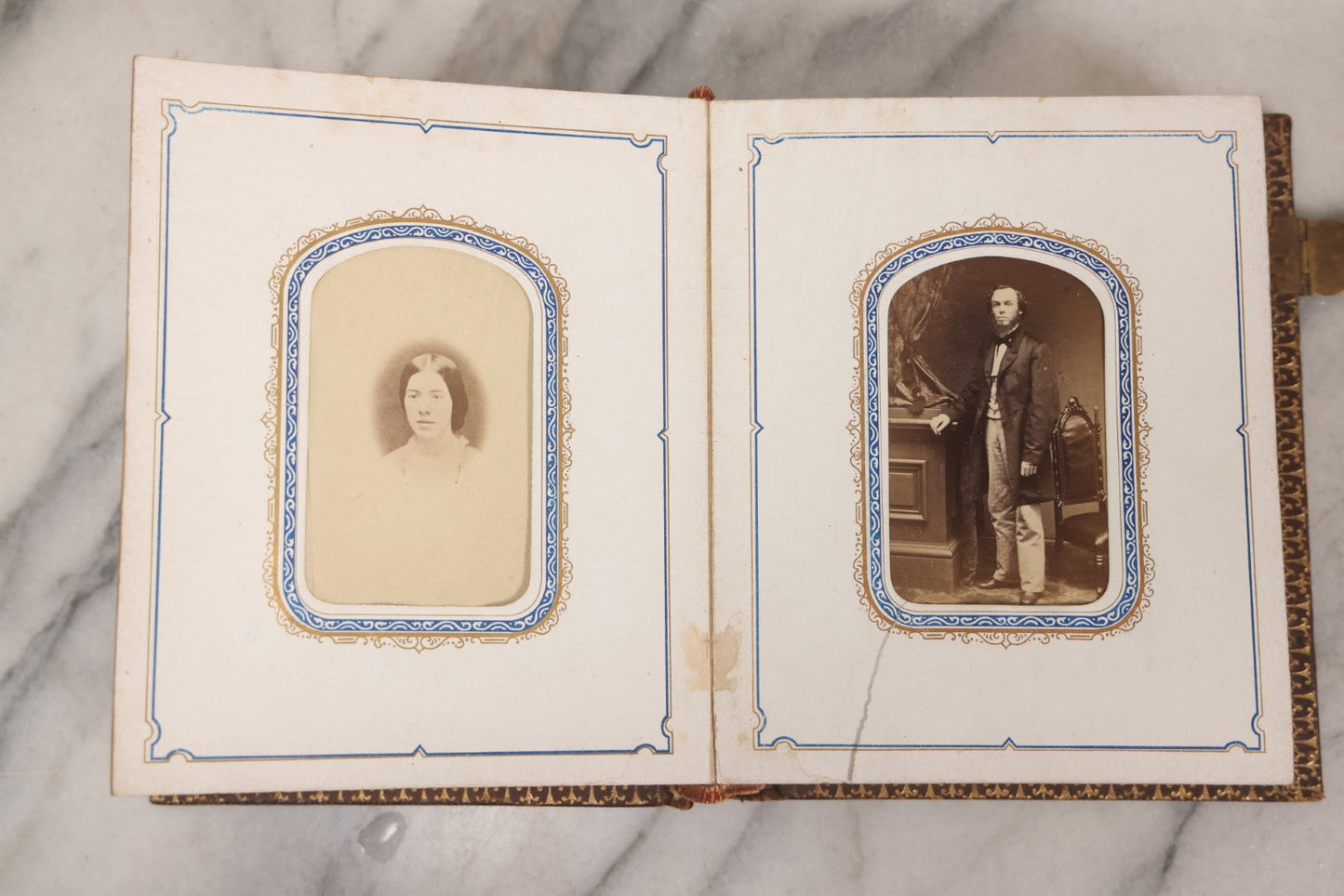 Lot 139 - Antique Portrait Photograph Album With 38 Carte De Visite C.D.V.. Photographs And One Tintype, Many Identified In Pencil