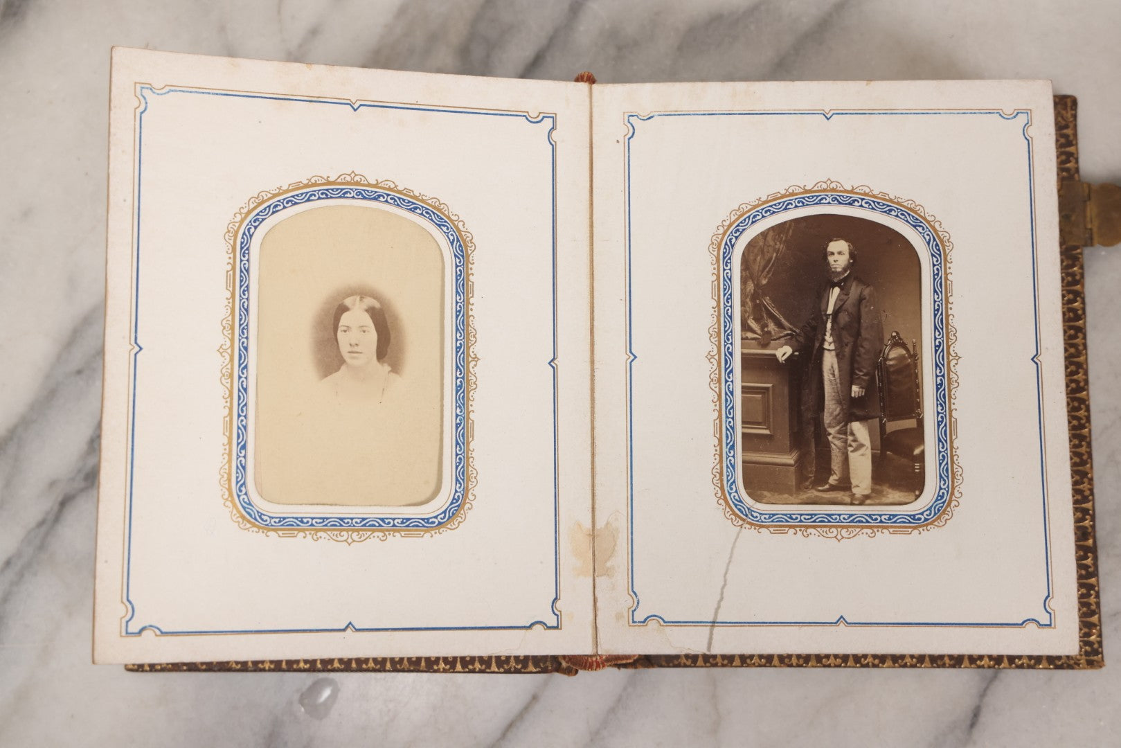 Lot 139 - Antique Portrait Photograph Album With 38 Carte De Visite C.D.V.. Photographs And One Tintype, Many Identified In Pencil