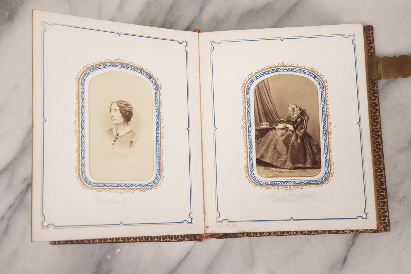 Lot 139 - Antique Portrait Photograph Album With 38 Carte De Visite C.D.V.. Photographs And One Tintype, Many Identified In Pencil