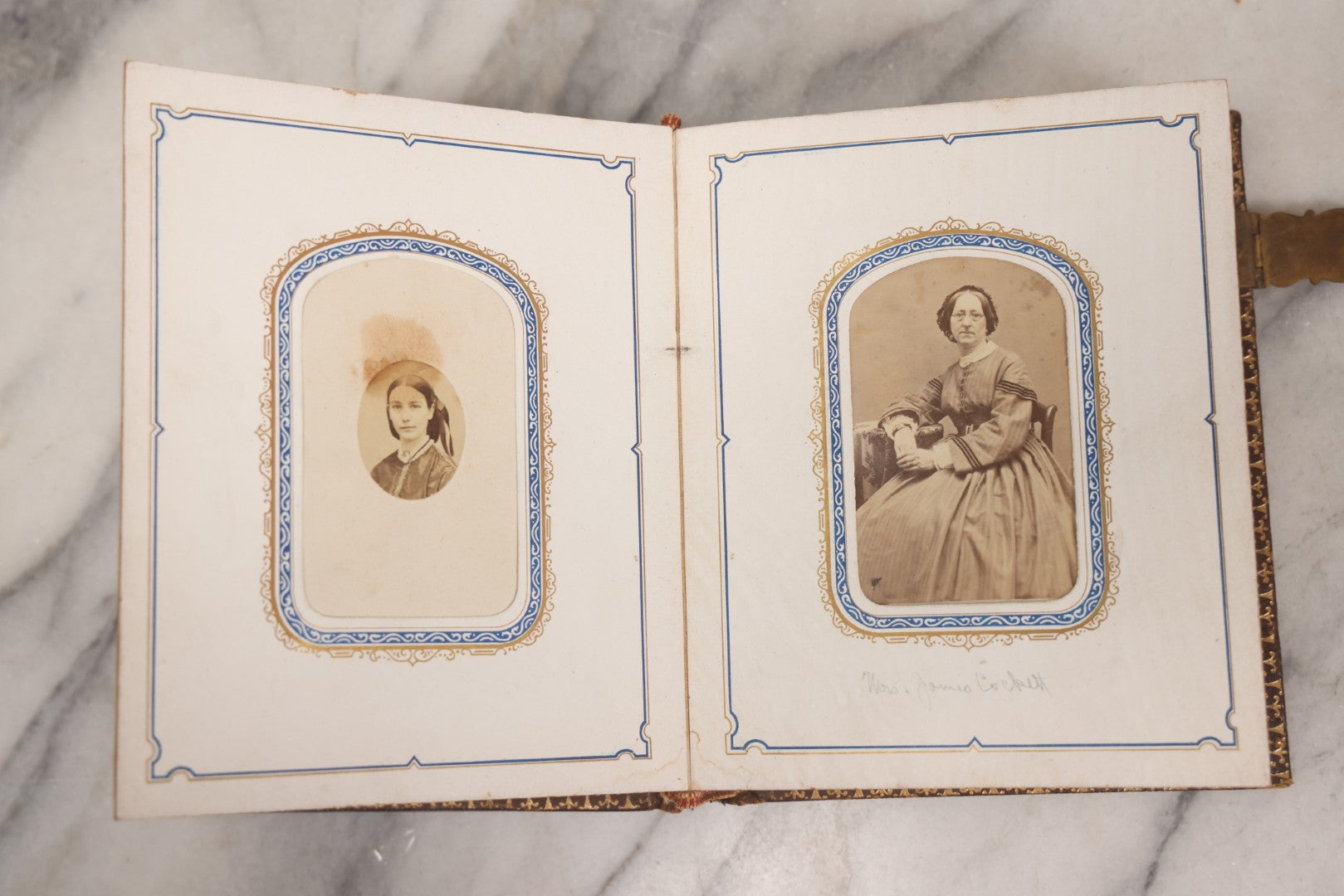 Lot 139 - Antique Portrait Photograph Album With 38 Carte De Visite C.D.V.. Photographs And One Tintype, Many Identified In Pencil