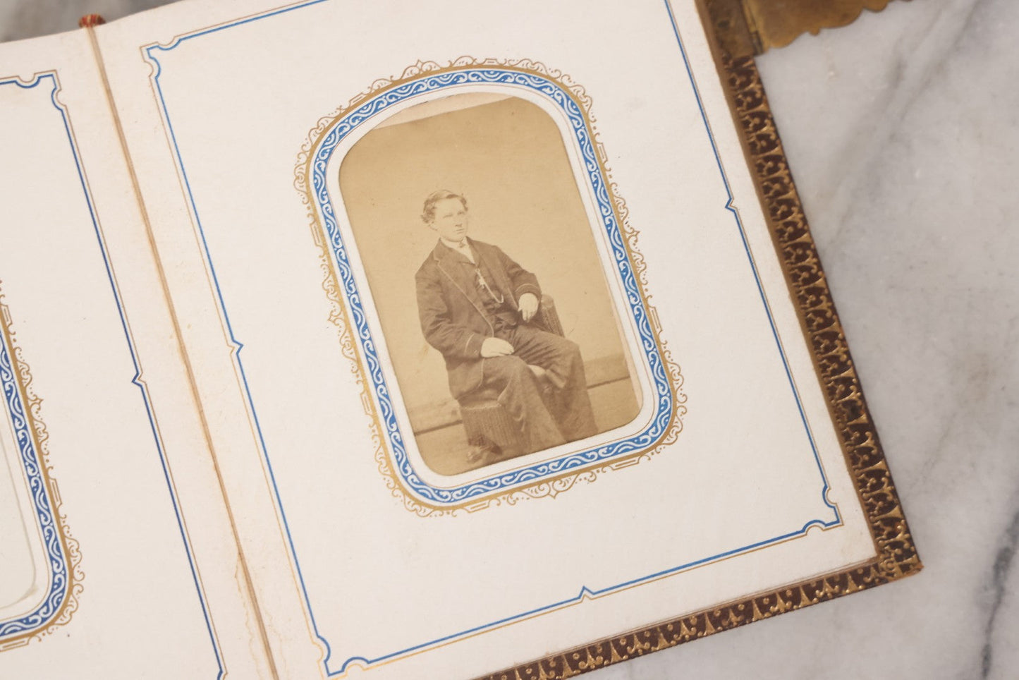 Lot 139 - Antique Portrait Photograph Album With 38 Carte De Visite C.D.V.. Photographs And One Tintype, Many Identified In Pencil