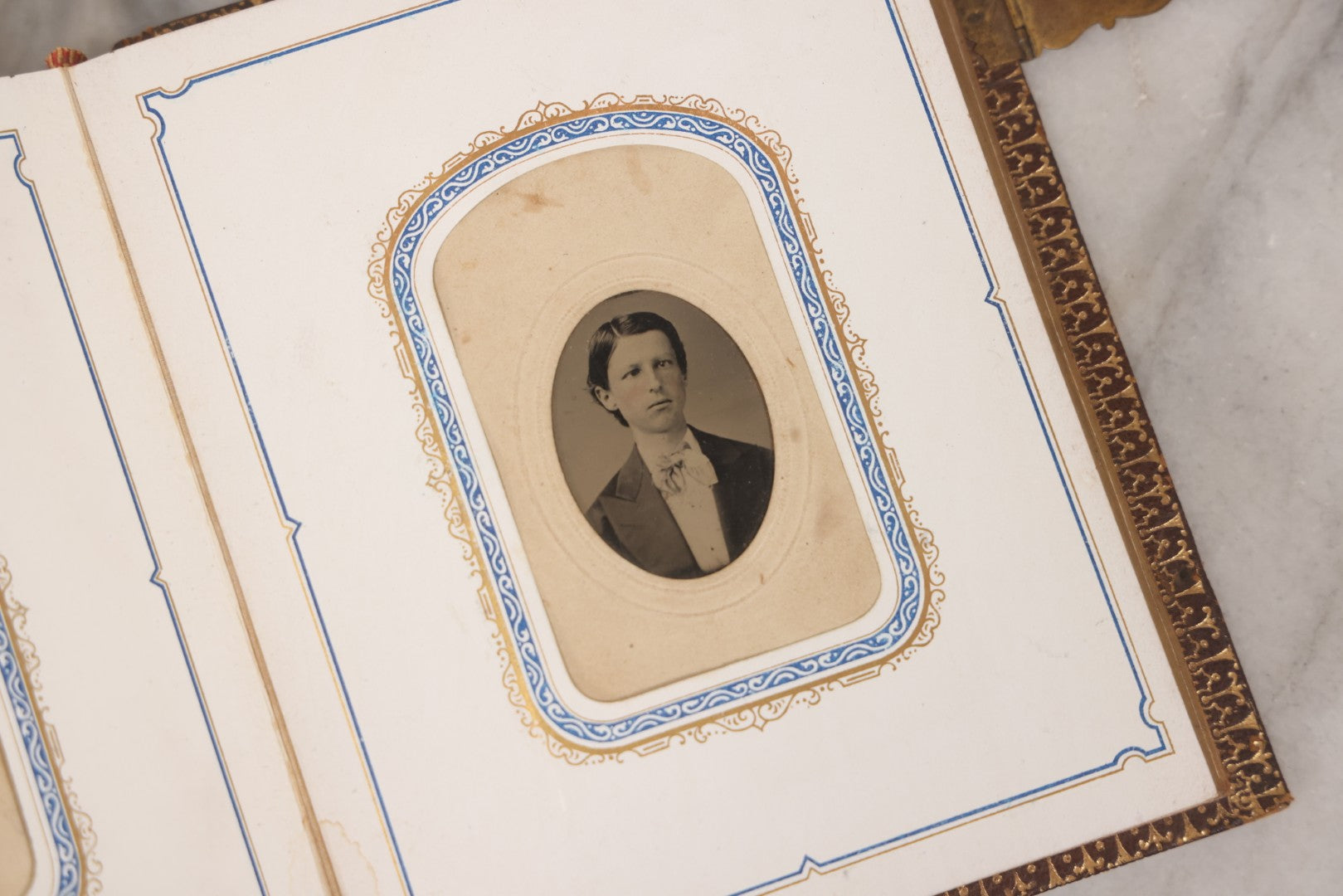 Lot 139 - Antique Portrait Photograph Album With 38 Carte De Visite C.D.V.. Photographs And One Tintype, Many Identified In Pencil