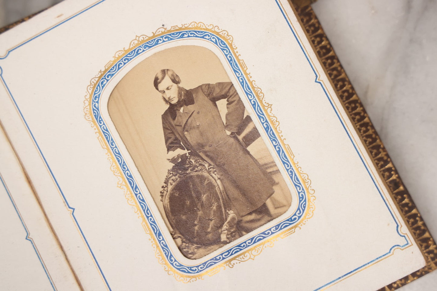 Lot 139 - Antique Portrait Photograph Album With 38 Carte De Visite C.D.V.. Photographs And One Tintype, Many Identified In Pencil