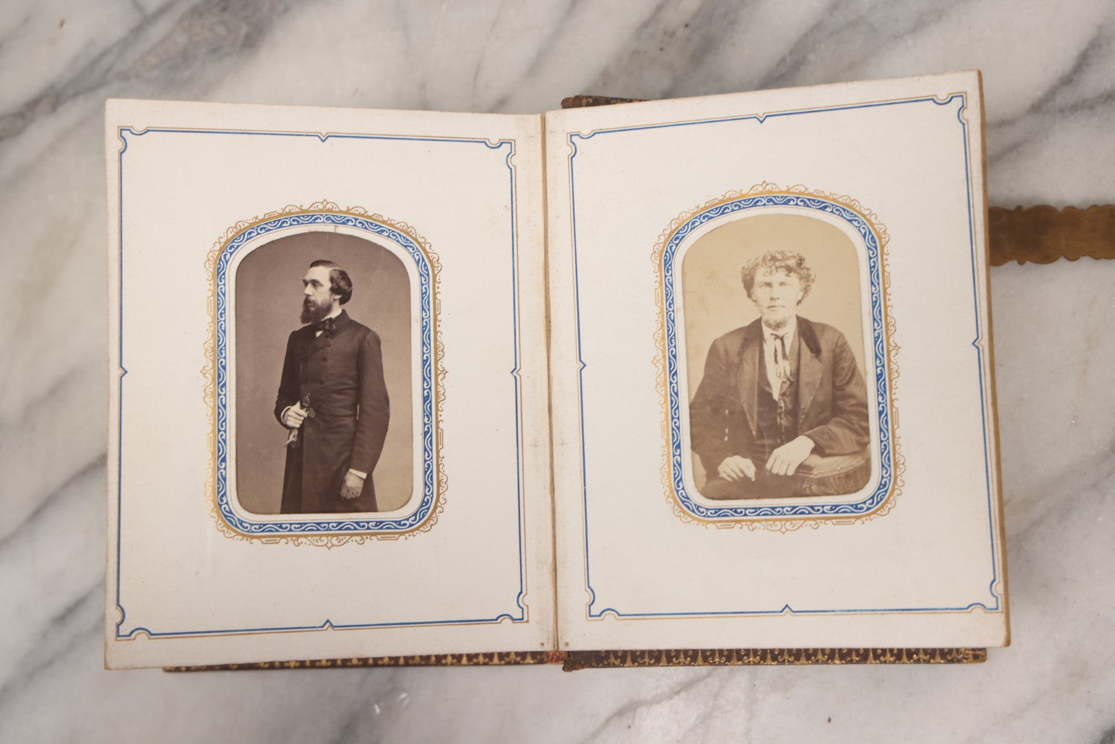 Lot 139 - Antique Portrait Photograph Album With 38 Carte De Visite C.D.V.. Photographs And One Tintype, Many Identified In Pencil