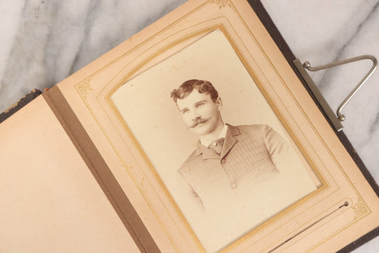 Lot 140 - Antique Portrait Photograph Album With 15 Carte De Visite C.D.V.., 2 Cabinet Card, And 3 Tintype Photographs Of Men, Women, And Children