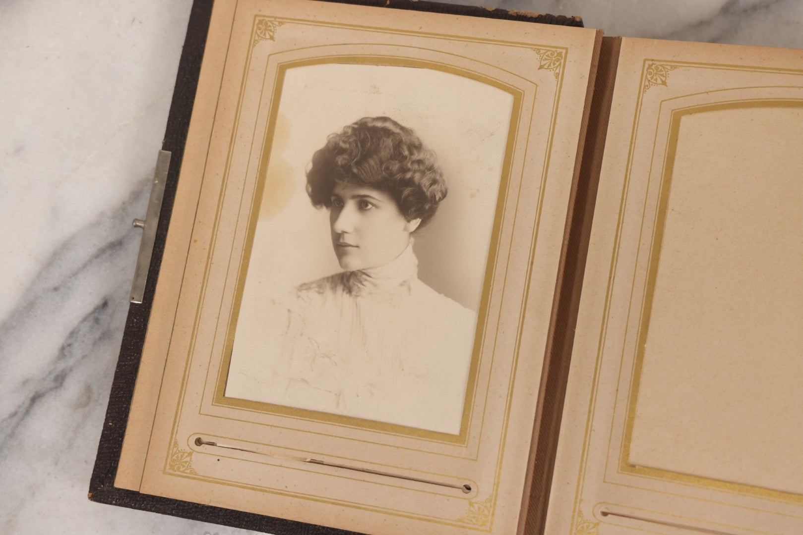 Lot 140 - Antique Portrait Photograph Album With 15 Carte De Visite C.D.V.., 2 Cabinet Card, And 3 Tintype Photographs Of Men, Women, And Children