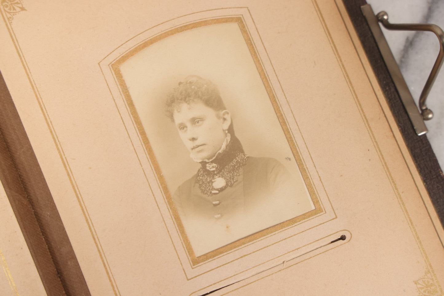 Lot 140 - Antique Portrait Photograph Album With 15 Carte De Visite C.D.V.., 2 Cabinet Card, And 3 Tintype Photographs Of Men, Women, And Children