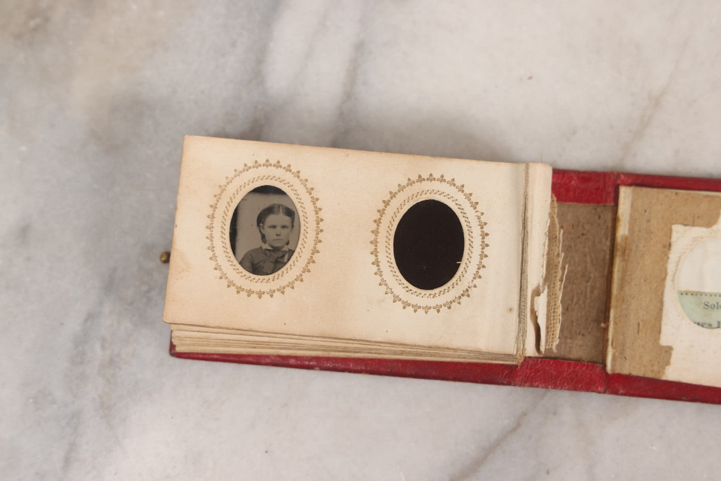 Lot 141 - Antique Gem Tintype Album With 26 Gem Tintype Photographs Including Man In Uniform, Note Binding In Poor Condition