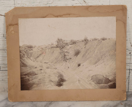 Lot 144 - Antique Boarded Occupational Photograph Of Large-Scale Quarry Or Excavation Site With Workers And Hoisting Structure