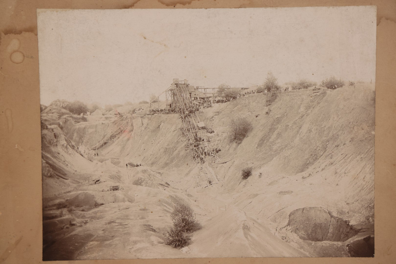 Lot 144 - Antique Boarded Occupational Photograph Of Large-Scale Quarry Or Excavation Site With Workers And Hoisting Structure