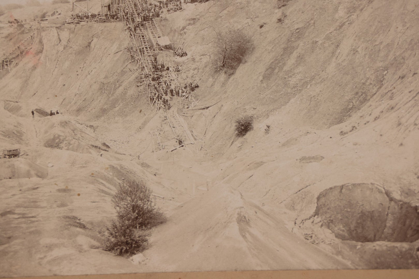 Lot 144 - Antique Boarded Occupational Photograph Of Large-Scale Quarry Or Excavation Site With Workers And Hoisting Structure
