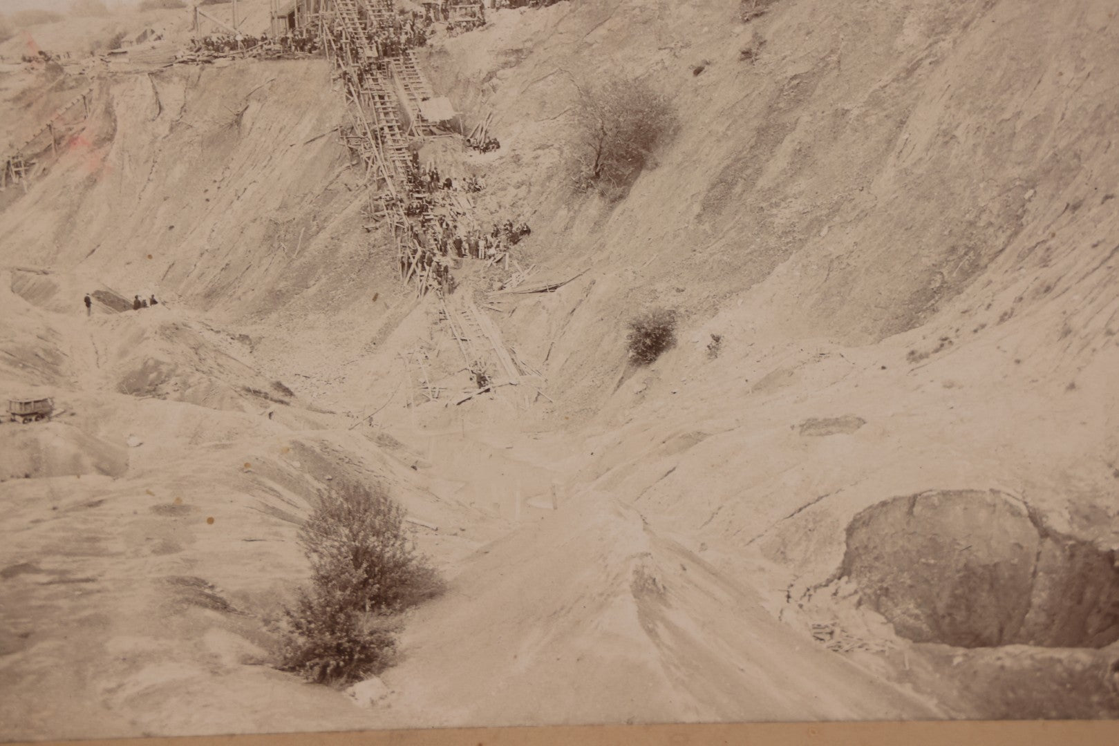 Lot 144 - Antique Boarded Occupational Photograph Of Large-Scale Quarry Or Excavation Site With Workers And Hoisting Structure