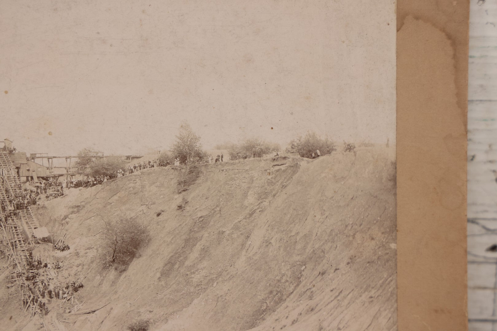 Lot 144 - Antique Boarded Occupational Photograph Of Large-Scale Quarry Or Excavation Site With Workers And Hoisting Structure