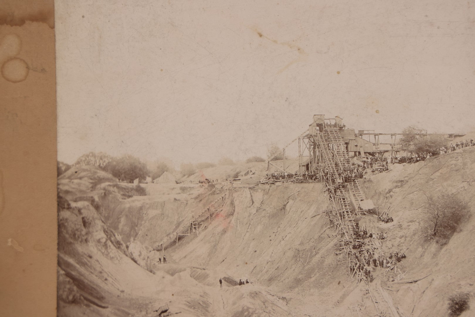 Lot 144 - Antique Boarded Occupational Photograph Of Large-Scale Quarry Or Excavation Site With Workers And Hoisting Structure