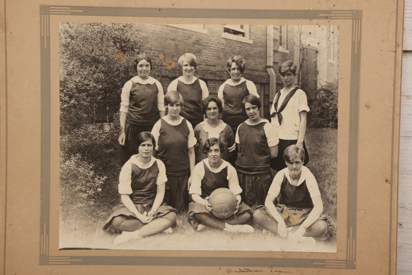 Lot 146 - Antique Boarded Photograph Of Women's Basketball Team Posing With Ball, 1925–1926 Season, With Handwritten Note