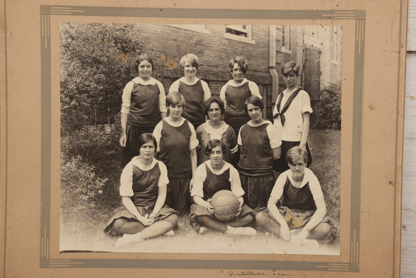 Lot 146 - Antique Boarded Photograph Of Women's Basketball Team Posing With Ball, 1925–1926 Season, With Handwritten Note