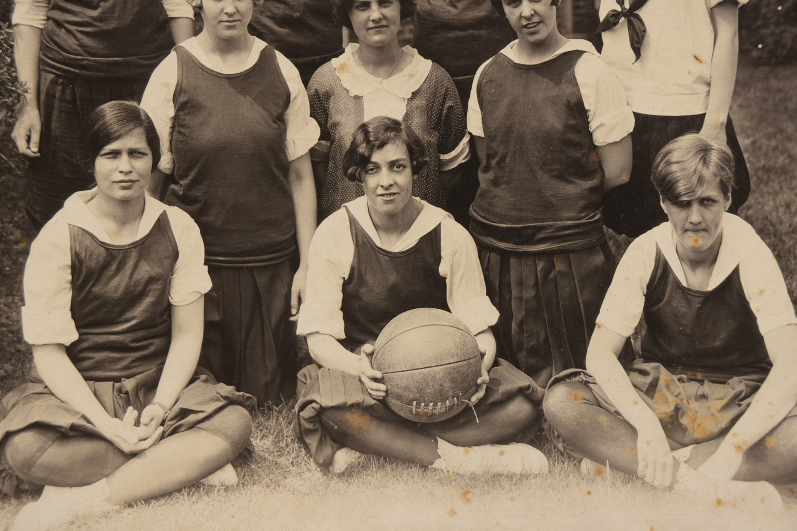 Lot 146 - Antique Boarded Photograph Of Women's Basketball Team Posing With Ball, 1925–1926 Season, With Handwritten Note