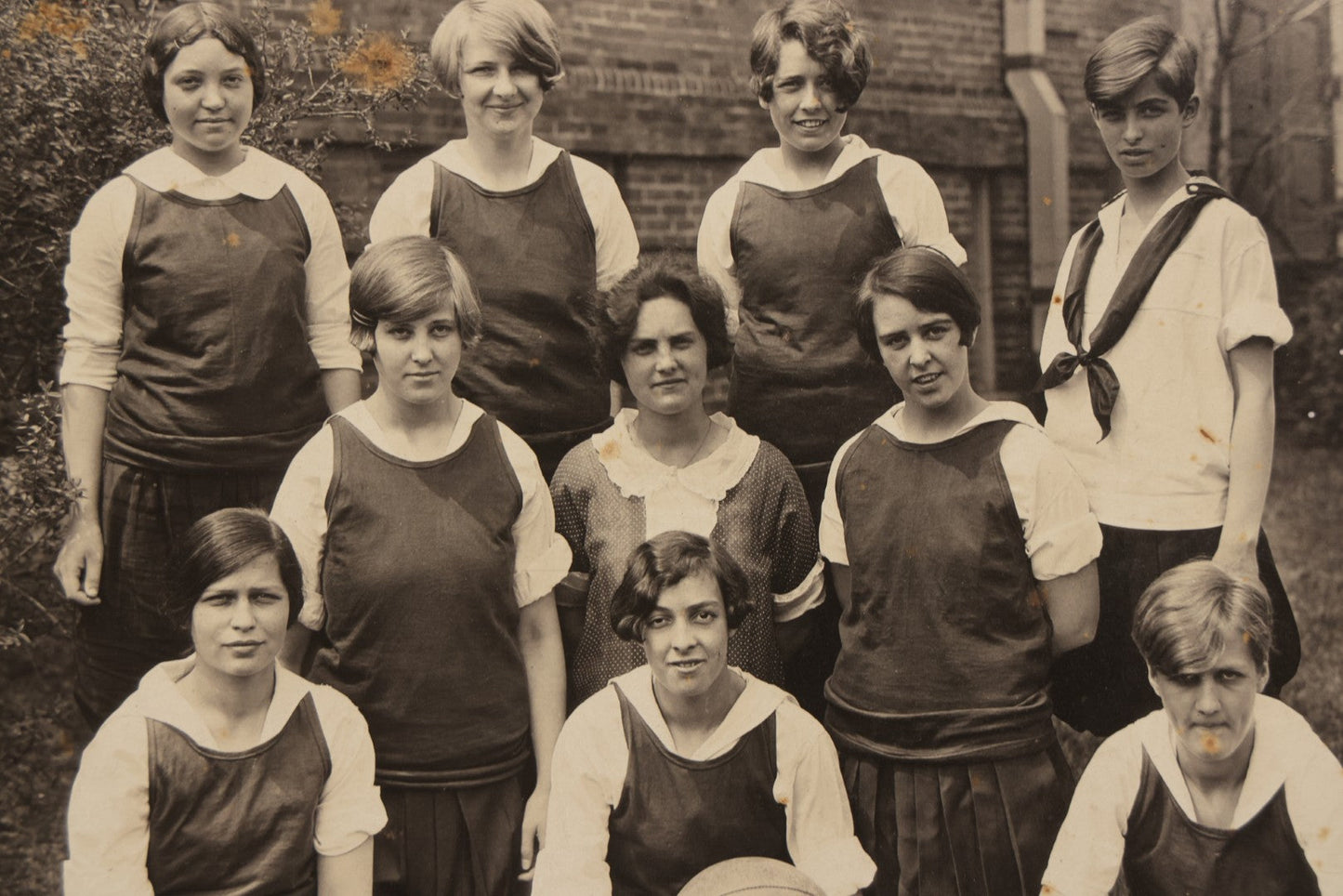 Lot 146 - Antique Boarded Photograph Of Women's Basketball Team Posing With Ball, 1925–1926 Season, With Handwritten Note