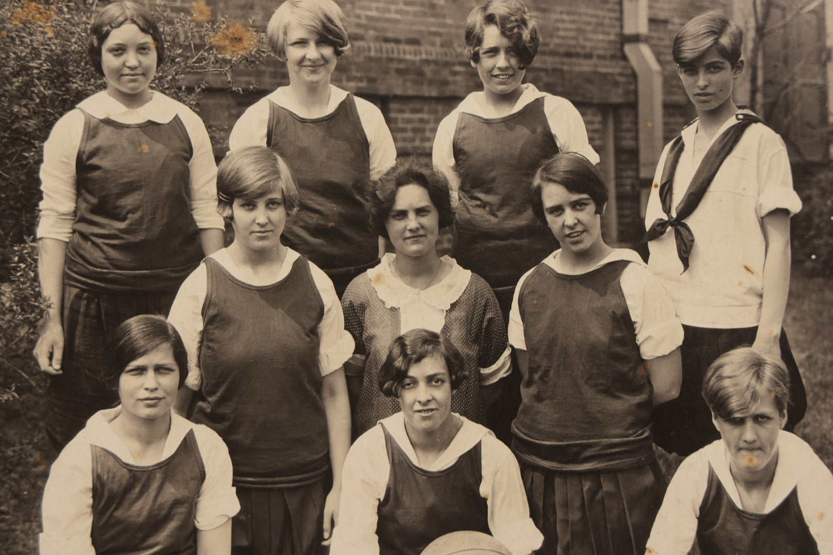 Lot 146 - Antique Boarded Photograph Of Women's Basketball Team Posing With Ball, 1925–1926 Season, With Handwritten Note