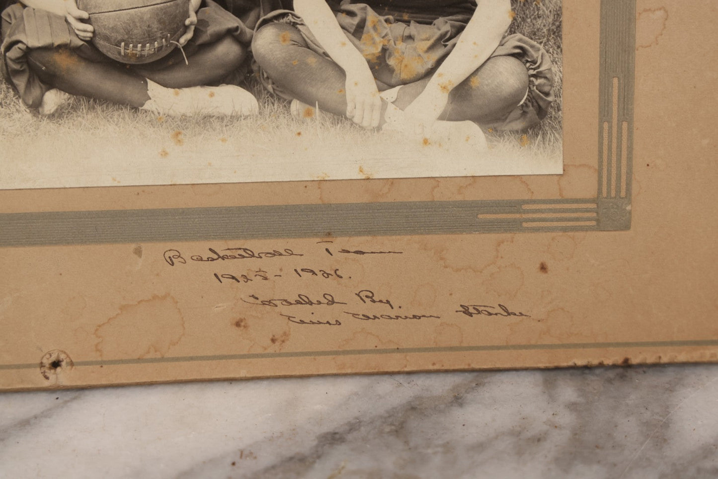 Lot 146 - Antique Boarded Photograph Of Women's Basketball Team Posing With Ball, 1925–1926 Season, With Handwritten Note