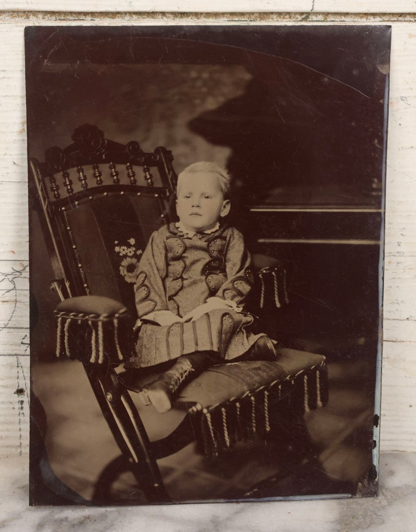 Lot 148 - Grouping Of Four Antique Full Plate Tintype Photographs Of Children In Studio Settings