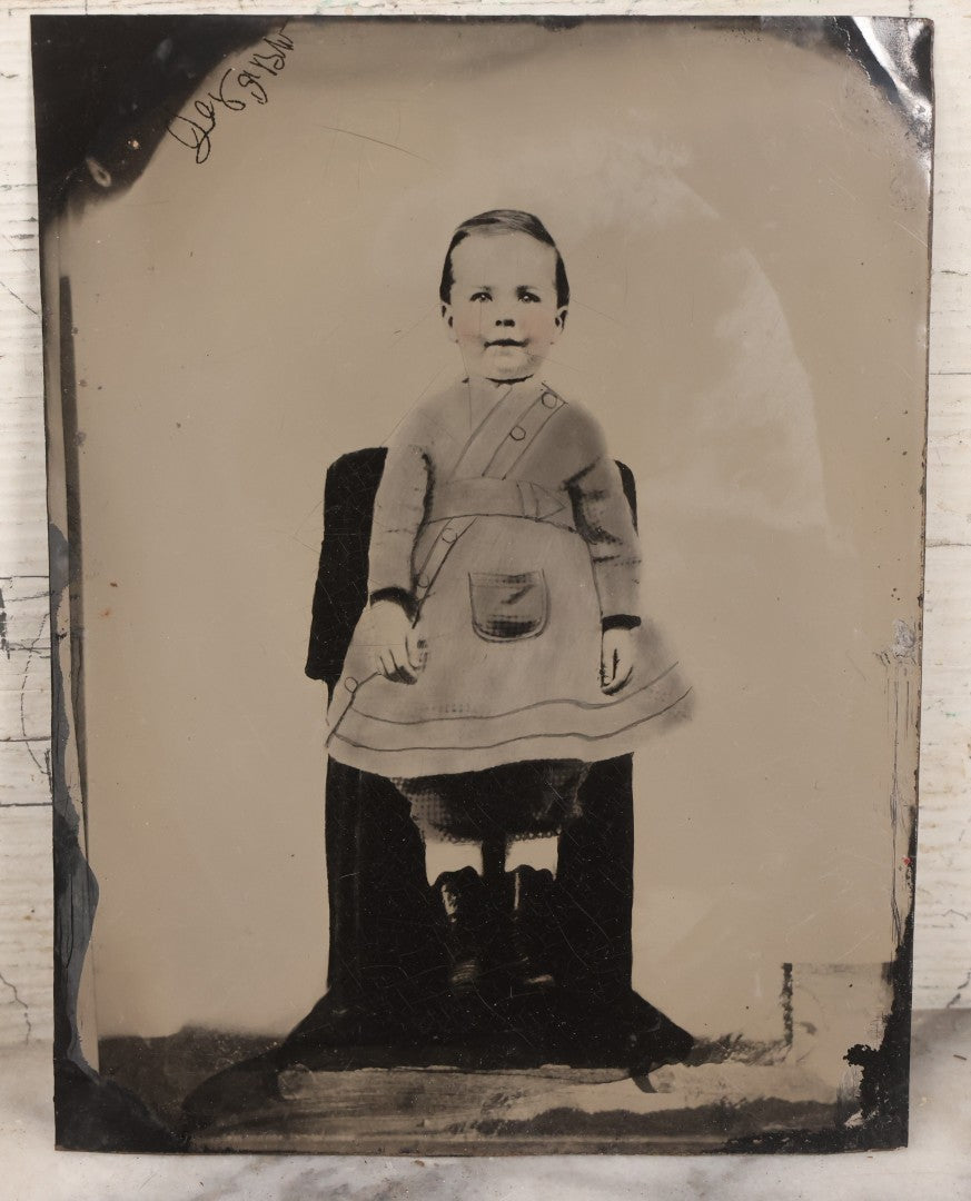Lot 148 - Grouping Of Four Antique Full Plate Tintype Photographs Of Children In Studio Settings