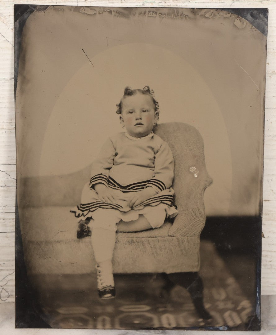 Lot 148 - Grouping Of Four Antique Full Plate Tintype Photographs Of Children In Studio Settings