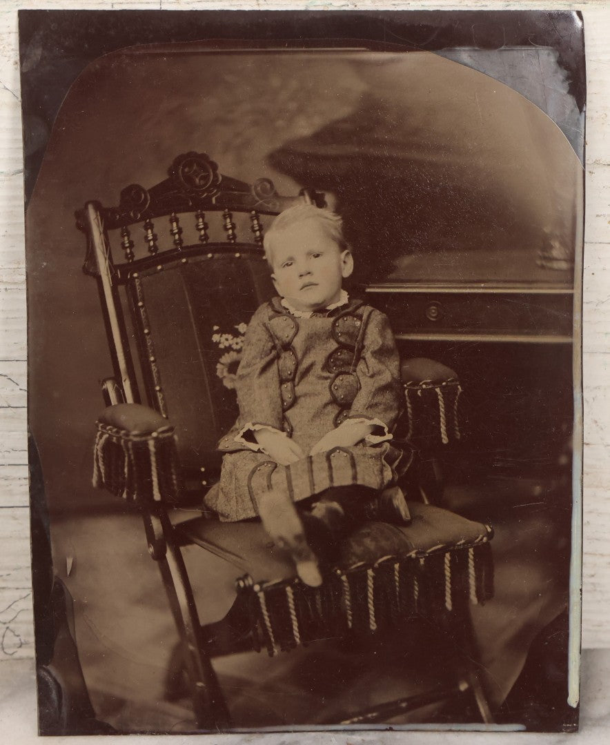 Lot 148 - Grouping Of Four Antique Full Plate Tintype Photographs Of Children In Studio Settings