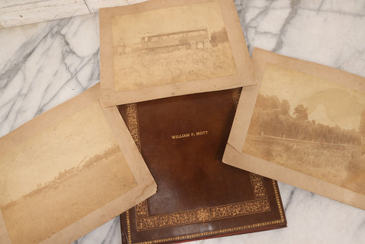 Lot 149 - Trio Of Antique Agricultural Boarded Photographs In Leather Folder Of William F. Mott, Showing Threshing Crew, Grain-Threshing Apparatus, And Hop Yard