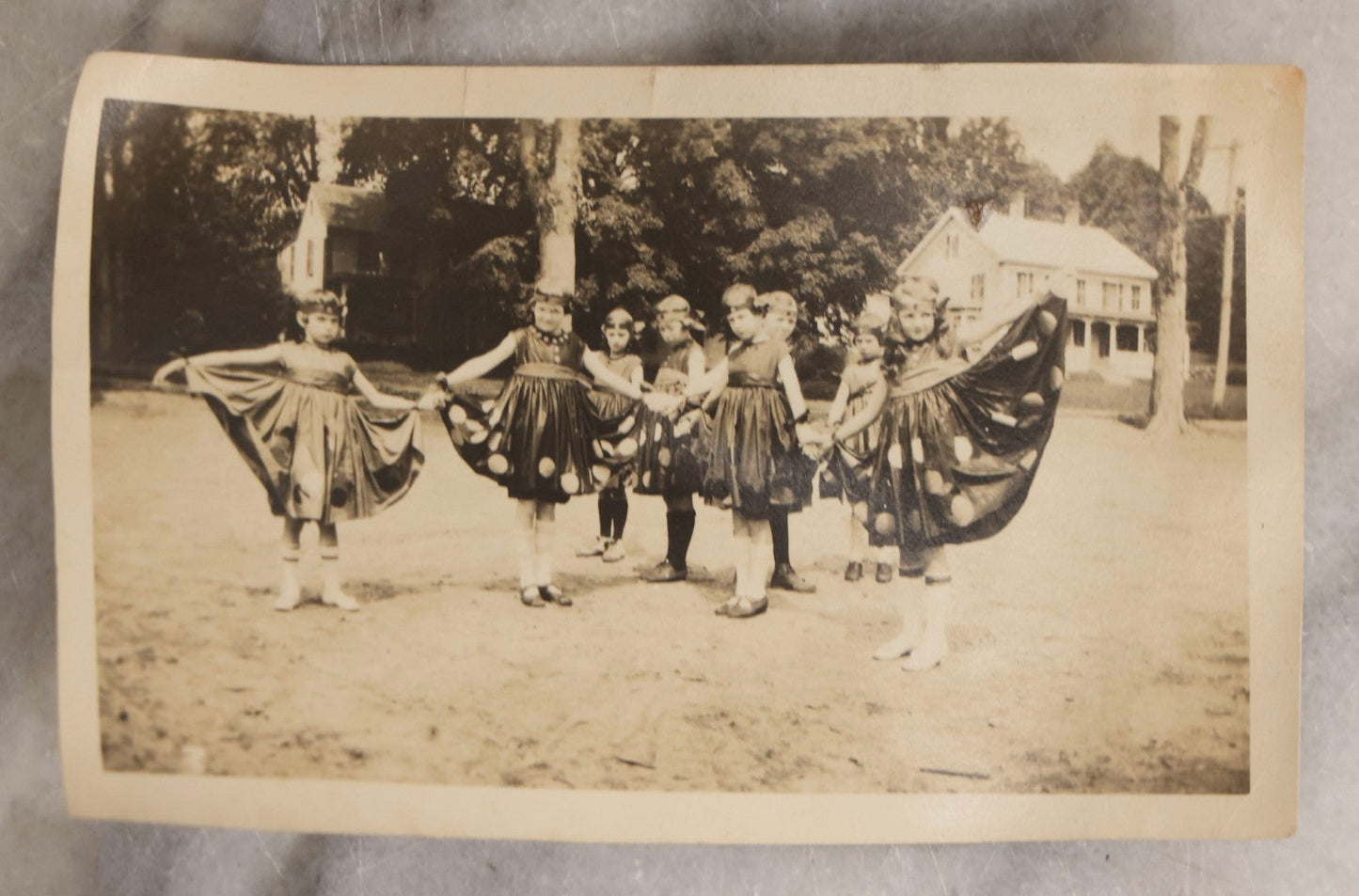 Lot 154 - Grouping Of Four Antique Snapshots Of Schoolchildren In Costume, Including Halloween Dress, Patriotic Headbands With Flags, And Children Holding Letter Signs
