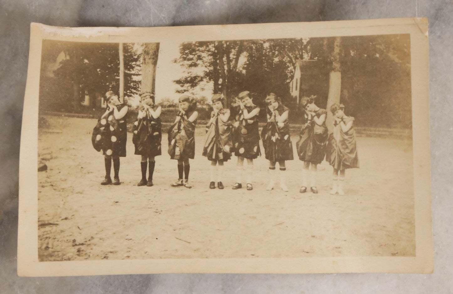Lot 154 - Grouping Of Four Antique Snapshots Of Schoolchildren In Costume, Including Halloween Dress, Patriotic Headbands With Flags, And Children Holding Letter Signs