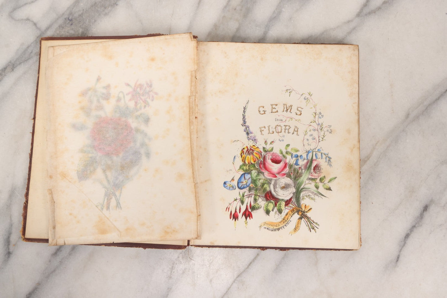Lot 155 - Antique Autograph Book “Gems From Flora, Illustrated” By J. C. Riker With Dozens Of Entries To Annie Thomas, Including Hand-Colored Flower Lithographs, Circa 1835